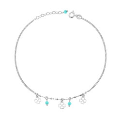 CAVIGLIERA CATENA GRUMETTA DIAMANTATA CON QUADRIFOGLI E PERLINE VERDE ACQUA PENDENTI IN ARGENTO 925 GALVANICA RODIO