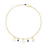 CAVIGLIERA CATENA GRUMETTA DIAMANTATA CON STELLE E PERLINE BLU PENDENTI IN ARGENTO 925 GALVANICA ORO