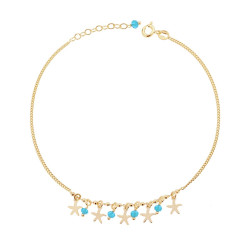 CAVIGLIERA CATENA GRUMETTA DIAMANTATA CON STELLE MARINE PLAIN E CRYSTAL AZZURRI PENDENTI IN ARGENTO 925 GALVANICA ORO