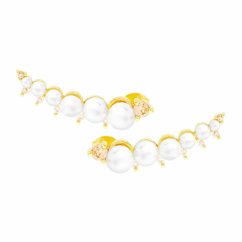 ORECCHINI EAR CUFF CON PERLE E ZIRCONI ROSA IN ARGENTO 925 GALVANICA ORO