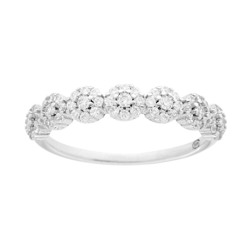 ANELLO VERETTA FIORI CON ZIRCONI BIANCHI IN ARGENTO 925 GALVANICA RODIO