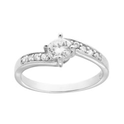 ANELLO SOLITARIO 4 GRIFFE CON ZIRCONE 6.5 MM IN ARGENTO 925 GALVANICA RODIO