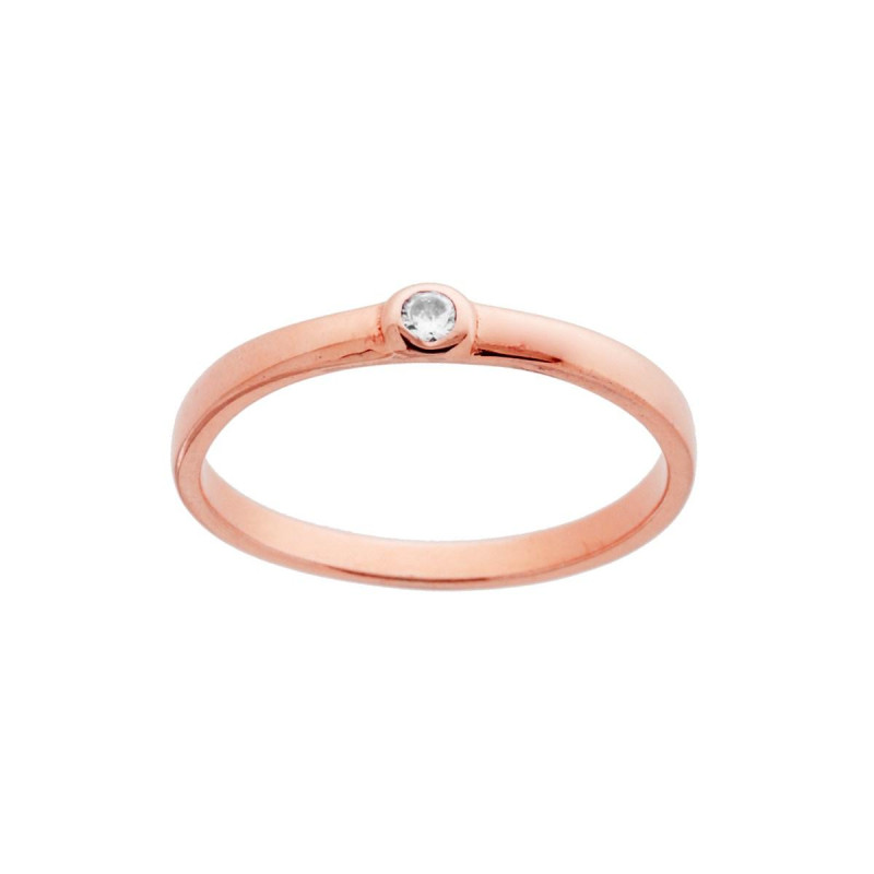 ANELLO SOLITARIO CON ZIRCONE BIANCO IN ARGENTO 925 GALVANICA ROSA