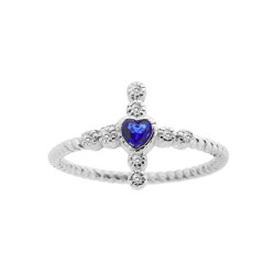 ANELLO CON CROCE E CUORE BLU ZAFFIRO E ZIRCONI BIANCO IN ARGENTO 925 GALVANICA RODIO