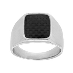 ANELLO CHEVALIER RETTANGOLARE CON EFFETTO FIBRA DI CARBONIO IN ACCIAIO