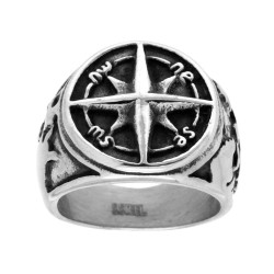 ANELLO CHEVALIER ROSA DEI VENTI CON DECORI LATERALI IN ACCIAIO BRUNITO