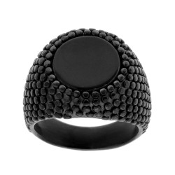 ANELLO CHEVALIER PALLINATO SCUDO TONDO CON ONICE NERO IN ACCIAIO COLORE NERO