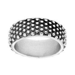 ANELLO UOMO FASCIA MM 9 CON DECORO PALLINATO IN ACCIAIO BRUNITO
