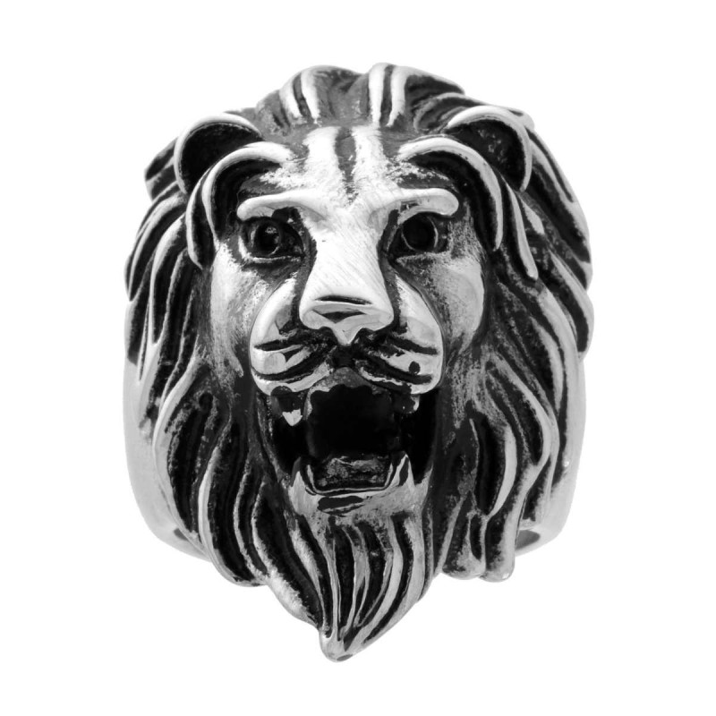 ANELLO CHEVALIER TESTA DI LEONE IN ACCIAIO BRUNITO