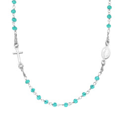 COLLANA ROSARIO MODELLO GIROCOLLO CM 50 CON GRANI MM 3.5 CRYSTAL VERDE MARE IN ARGENTO 925 GALVANICA RODIO