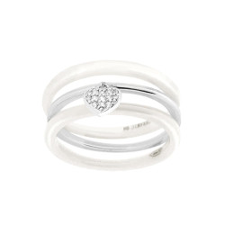 ANELLI CON CUORE PENDENTE CON ZIRCONI BIANCO E IN CERAMICA BIANCA IN ARGENTO 925 GALVANICA RODIO