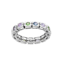 ANELLO TENNIS CIPOLLINA QUADRATA CON ZIRCONI MULTICOLOR PASTELLO IN ARGENTO 925 GALVANICA RODIO