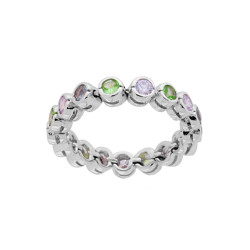 ANELLO TENNIS CIPOLLINA CON ZIRCONI MULTICOLOR PASTELLO IN ARGENTO 925 GALVANICA RODIO