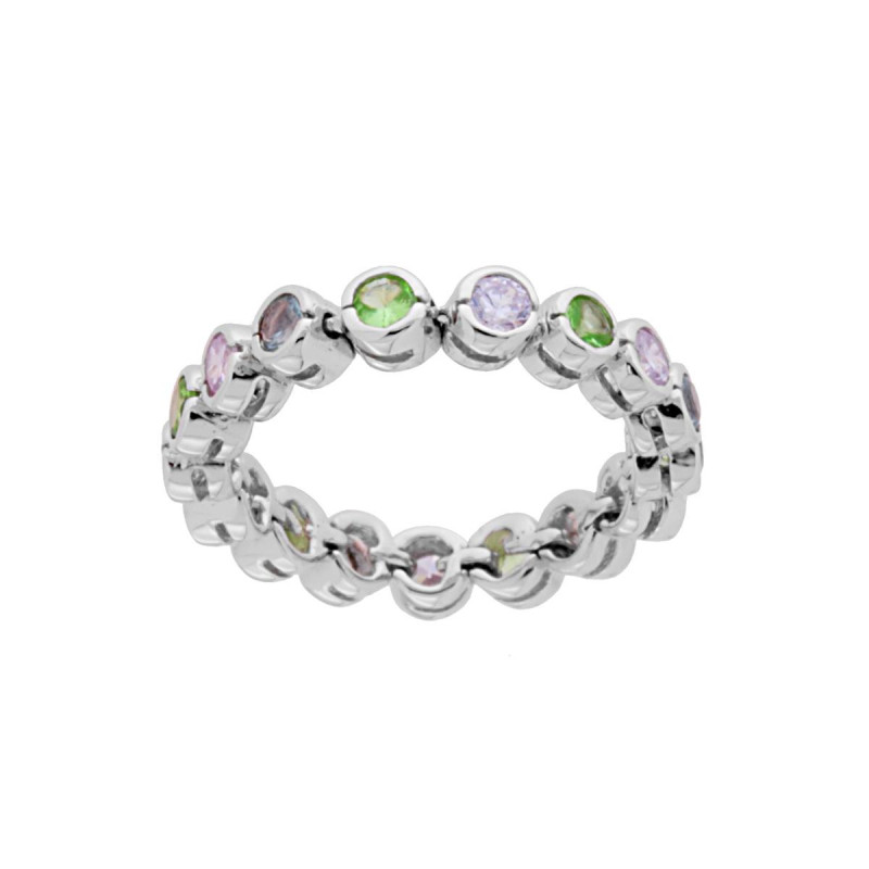 ANELLO TENNIS CIPOLLINA CON ZIRCONI MULTICOLOR PASTELLO IN ARGENTO 925 GALVANICA RODIO
