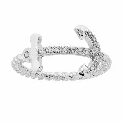ANELLO GAMBO TORCHON CON ANCORA E ZIRCONI BIANCO IN ARGENTO 925 GALVANICA RODIO