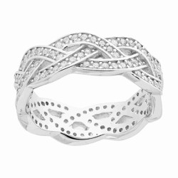 ANELLO FASCIA TRECCIA CON ZIRCONI BIANCHI IN ARGENTO 925 GALVANICA RODIO