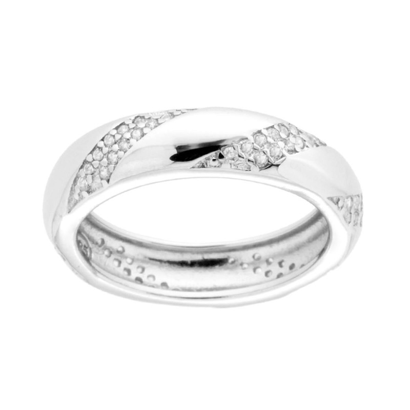 ANELLO FEDE FASCIA CON INTRECCIO CUBIC ZIRCONIA BIANCO IN ARGENTO 925 GALVANICA RODIO
