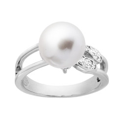 ANELLO SPILLA DA BALIA CON PERLA PENDENTE E ZIRCONI BIANCO IN ARGENTO 925 GALVANICA RODIO