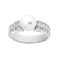 ANELLO CON PERLA BIANCA E ZIRCONI BIANCHI IN ARGENTO 925 GALVANICA RODIO