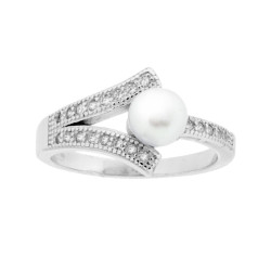ANELLO CON PERLA BIANCA E ZIRCONI BIANCHI IN ARGENTO 925 GALVANICA RODIO