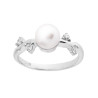 ANELLO CON PERLA E FOGLIE CON ZIRCONI BIANCO IN ARGENTO 925 GALVANICA RODIO