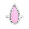 ANELLO GOCCIA CON PIETRA ROSA SFACCETTATA CONTORNATA CON ZIRCONI BIANCHI IN ARGENTO 925 GALVANICA RODIO