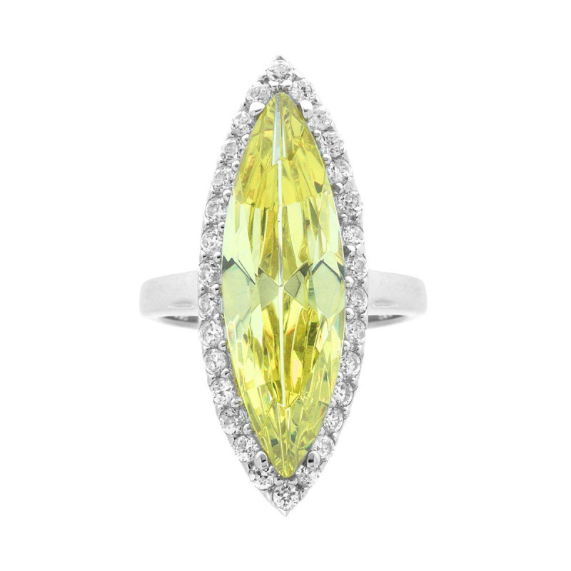 ANELLO MARQUISE QUARZO CITRINO CONTORNATO DA ZIRCONI BIANCHI IN ARGENTO 925 GALVANICA RODIO
