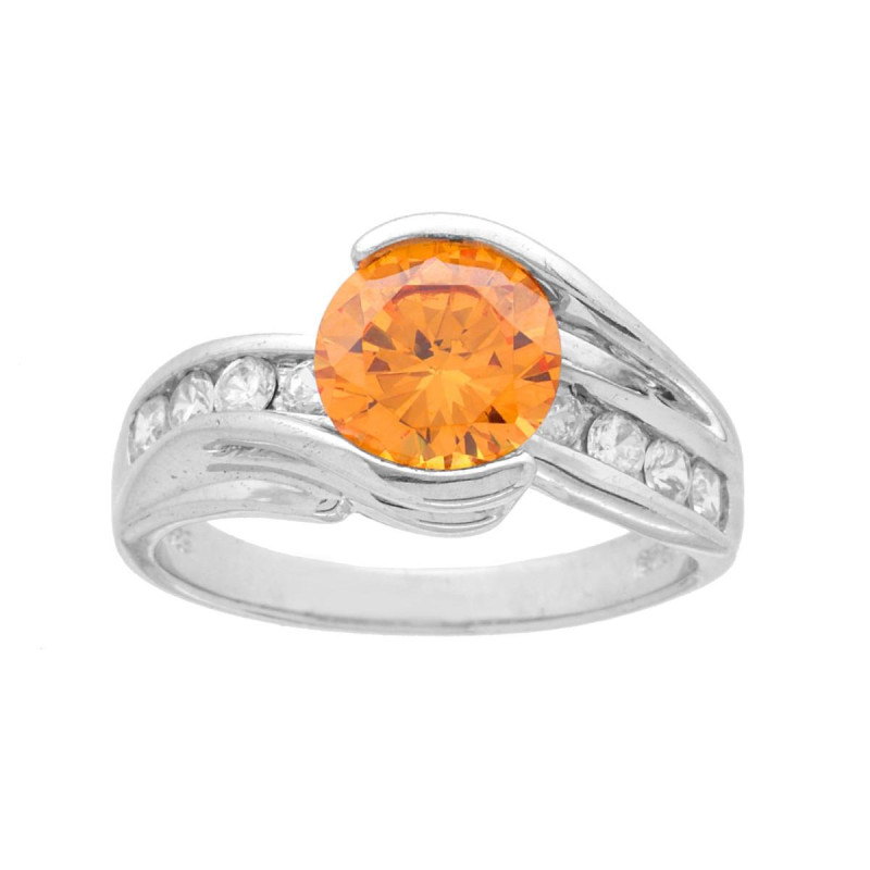ANELLO SOLITARIO TOPAZIO CON ZIRCONI BIANCHI IN ARGENTO 925 GALVANICA RODIO