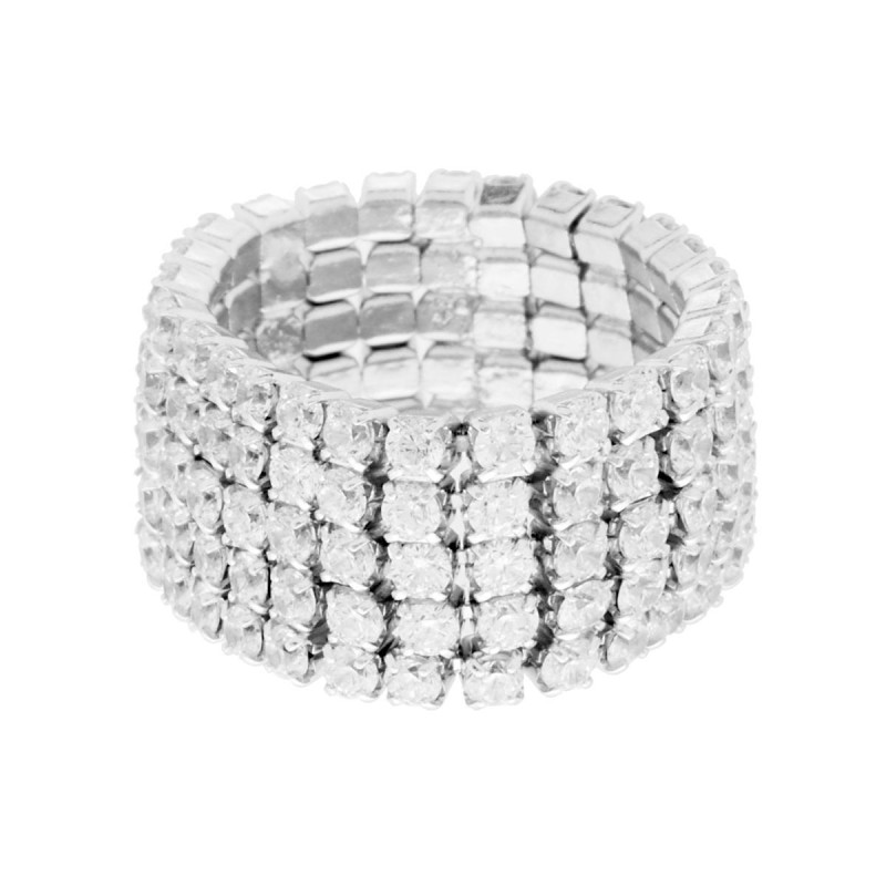 ANELLO CINQUE FILI TENNIS CON ZIRCONI BIANCHI IN ARGENTO 925 GALVANICA RODIO