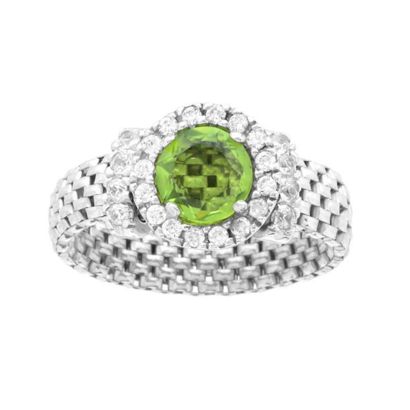 ANELLO CATENA POPCORN QUARZO CITRINO CON ZIRCONI BIANCHI IN ARGENTO 925 GALVANICA RODIO
