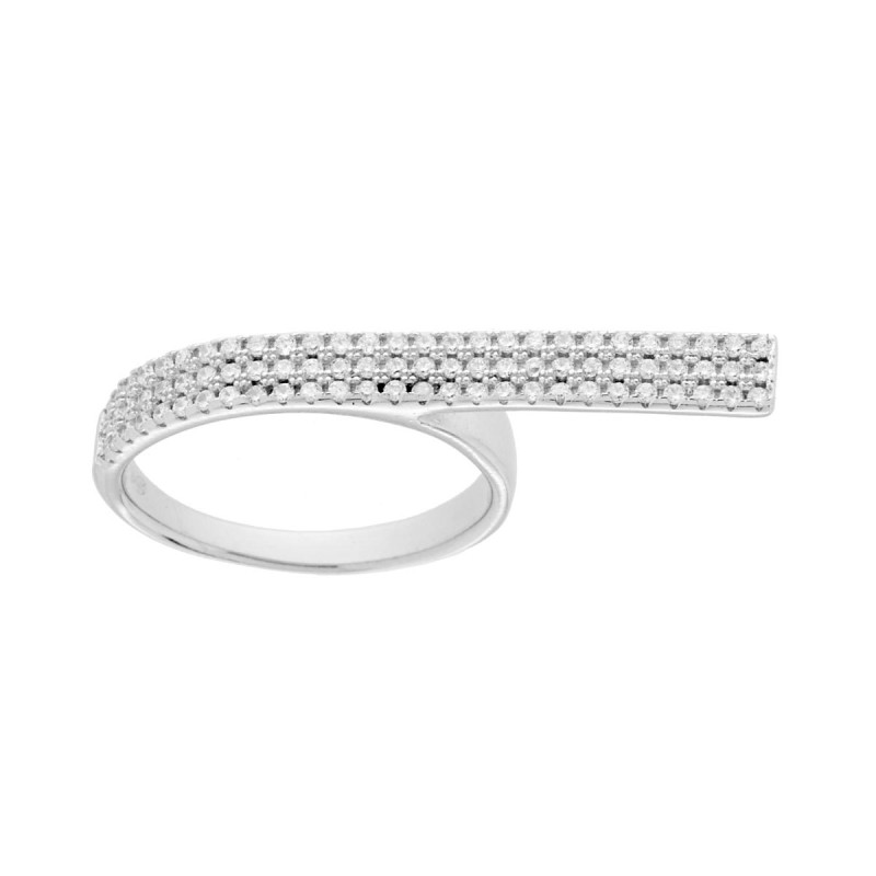 ANELLO BARRETTA ESTESA CON ZIRCONI BIANCHI IN ARGENTO 925 GALVANICA RODIO
