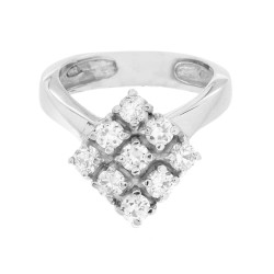 ANELLO CHEVRON DIADEMA CON ROMBO CON ZIRCONI BIANCHI IN ARGENTO 925 GALVANICA RODIO