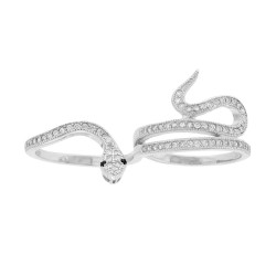 ANELLO DOPPIO DITO SERPENTE CON ZIRCONI BIANCHI IN ARGENTO 925 GALVANICA RODIO