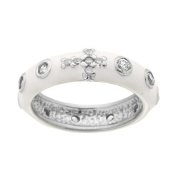 ANELLO ROSARIO CON SMALTO BIANCO E ZIRCONI BIANCHI IN ARGENTO 925 GALVANICA RODIO
