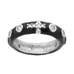 ANELLO ROSARIO CON SMALTO NERO E ZIRCONI BIANCHI IN ARGENTO 925 GALVANICA RODIO