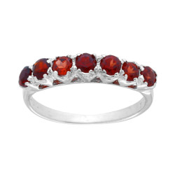 ANELLO VERETTA CON SETTE ZIRCONI ROSSO RUBINO IN ARGENTO 925 GALVANICA RODIO