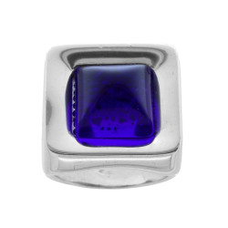 ANELLO CHEVALIER QUADRATO CON PIETRA BLU IN ARGENTO 925 GALVANICA RODIO