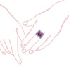 ANELLO CHEVALIER QUADRATO CON PIETRA VIOLA CONTORNATA DA ZIRCONI ROSSO RUBINO IN ARGENTO 925 GALVANICA RODIO