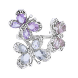 ANELLO FARFALLE CRYSTAL MULTICOLOR E ZIRCONI BIANCHI IN ARGENTO 925 GALVANICA RODIO