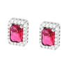 ORECCHINI RETTANGOLARI CON CUBIC ZIRCONIA ROSSO RUBINO CONTORNATO DA CUBIC ZIRCONIA BIANCHI IN ARGENTO 925 GALVANICA RODIO