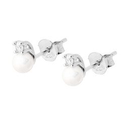 ORECCHINI PERLA MM 4 CON CUBIC ZIRCONIA BIANCO IN ARGENTO 925 GALVANICA RODIO