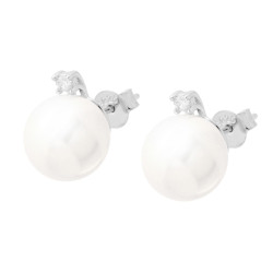 ORECCHINI PERLA MM 10 CON CUBIC ZIRCONIA BIANCO IN ARGENTO 925 GALVANICA RODIO