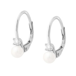 ORECCHINI MONACHELLA PERLA MM 4 CON CUBIC ZIRCONIA BIANCO IN ARGENTO 925 GALVANICA RODIO