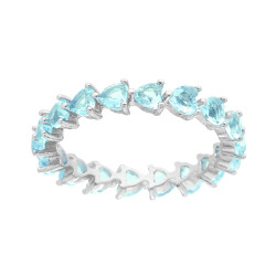 ANELLO ETERNITY VERETTA A GIRO CON ZIRCONI ACQUAMARINA CUORE IN ARGENTO 925 GALVANICA RODIO