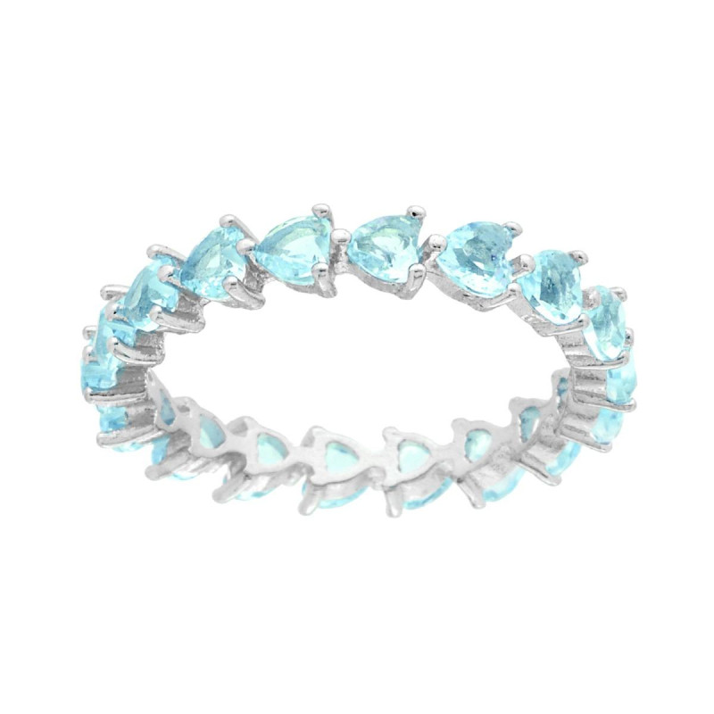 ANELLO ETERNITY VERETTA A GIRO CON ZIRCONI ACQUAMARINA CUORE IN ARGENTO 925 GALVANICA RODIO