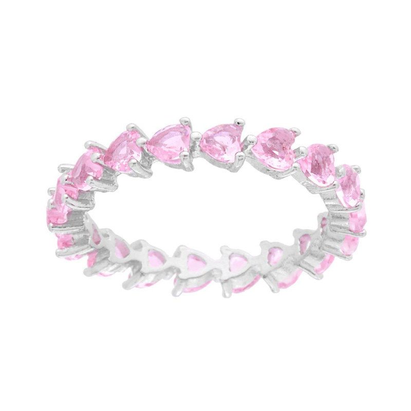 ANELLO ETERNITY VERETTA A GIRO CON ZIRCONI ROSA CUORE IN ARGENTO 925 GALVANICA RODIO