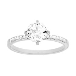 ANELLO SOLITARIO CON CUBIC ZIRCONIA BIANCO MM 6 IN ARGENTO 925 GALVANICA RODIO