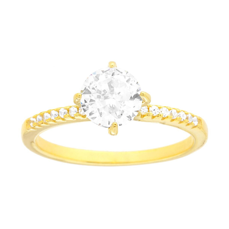 ANELLO SOLITARIO CON CUBIC ZIRCONIA BIANCO MM 6 IN ARGENTO 925 GALVANICA ORO