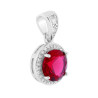 PARURE SET ORECCHINI E CIONDOLO TONDO CUBIC ZIRCONIA ROSSO RUBINO CONTORNATO DA CUBIC ZIRCONIA BIANCHI IN ARGENTO 925 GALVANICA 