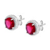 PARURE SET ORECCHINI E CIONDOLO TONDO CUBIC ZIRCONIA ROSSO RUBINO CONTORNATO DA CUBIC ZIRCONIA BIANCHI IN ARGENTO 925 GALVANICA 